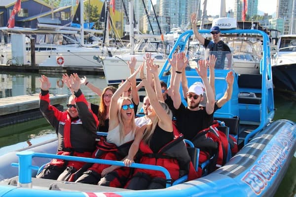 City and Seal Tour by Vancouver Water Adventures, people on a zodiac boat