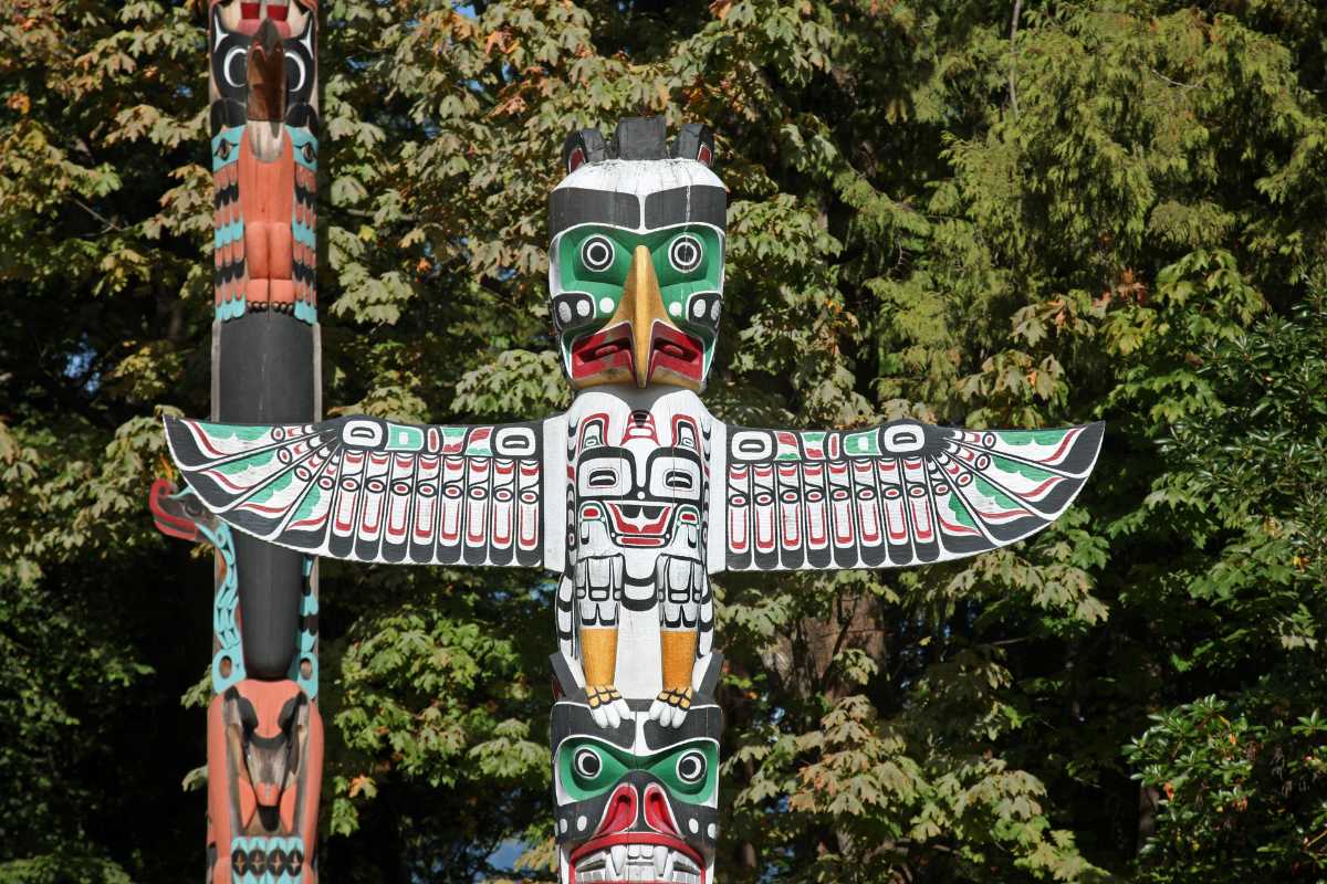 Two totem poles in Stanley Park