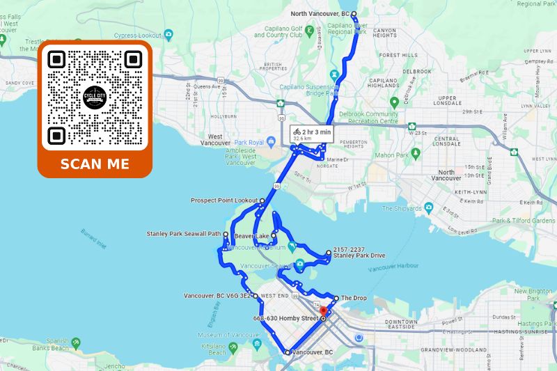 capilano suspension bridge self-guided bike tour map