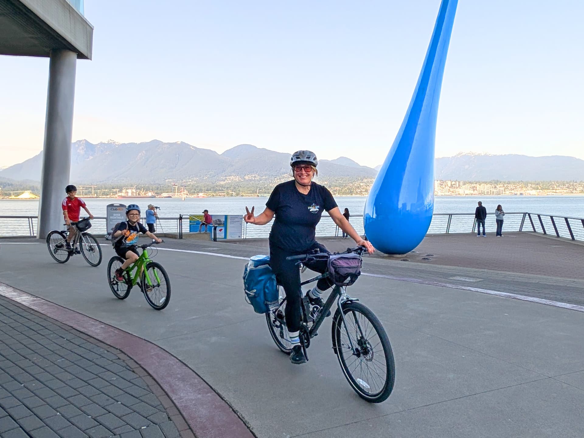 the group bikes by "the drop" public artwork